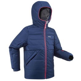 KIDS' EXTRA WARM AND WATERPROOF PADDED SKI JACKET - 180 WARM - NAVY BLUE, Image of
