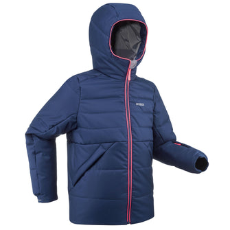 KIDS' EXTRA WARM AND WATERPROOF PADDED SKI JACKET - 180 WARM - NAVY BLUE, Image of
