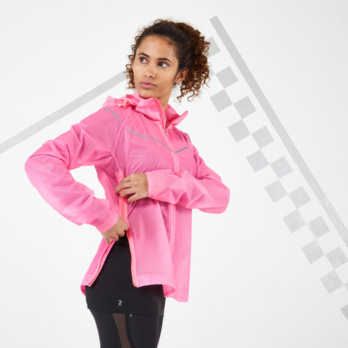 A photo of the Kiprun Light Showerproof Running Jacket Women's in use