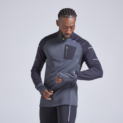 A photo of the Kiprun Warm Light Long Sleeve Winter Running T-Shirt Men's in use