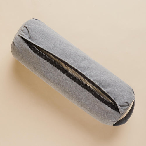 A photo of the Yin and Restorative Yoga Bolster - Grey in use