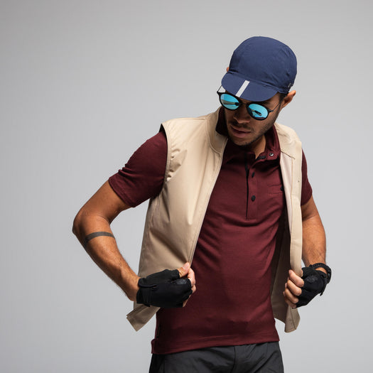 Triban Gravel Cycling and Touring Merino Wool Polo Shirt, chocolate truffle Image 3 of 10
