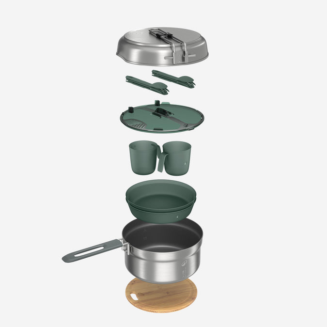 
Quechua 500 Stainless Steel Non-Stick Camping Cookset – 14-Piece for 2 People,  Image  of , photo 1 of 10