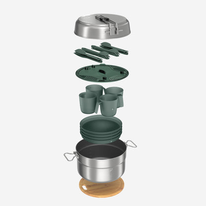 Quechua 500 Stainless Steel Nonstick Camping Cookset – 25-Piece for 4 People