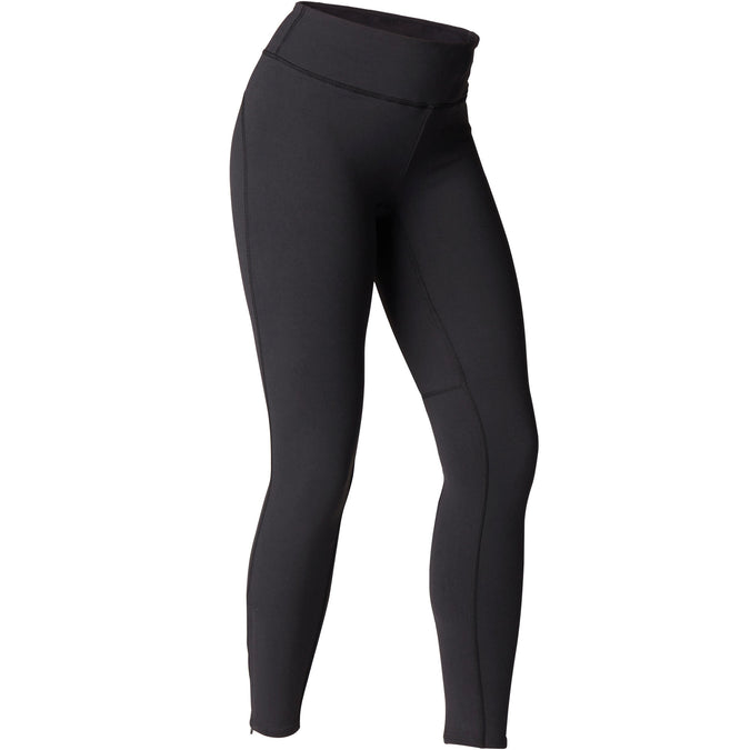 Women's High-Waisted Bimaterial Cardio Fitness Leggings - Khaki - Decathlon