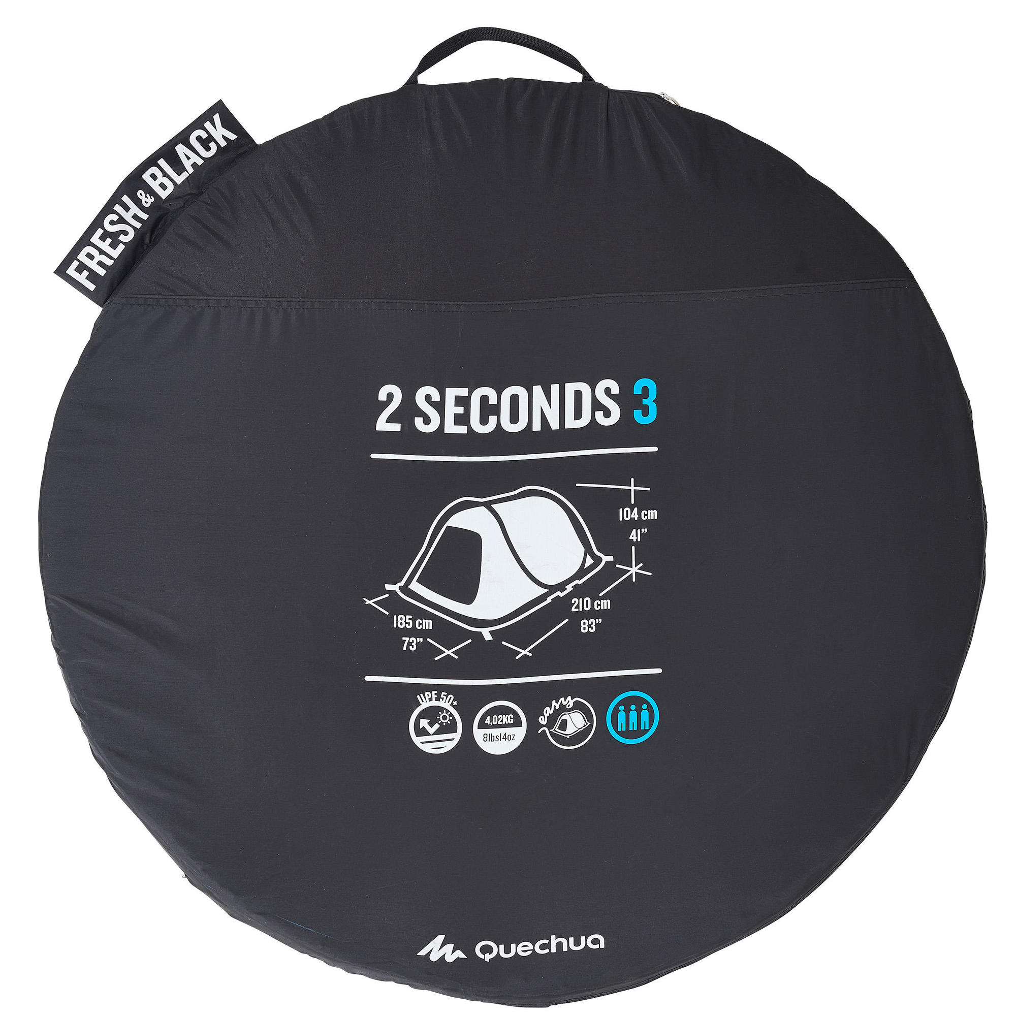 decathlon 2 minute tent Quechua 2 Second Fresh & Black, 3-Person Instant Pop-Up Tent, Waterproof, White