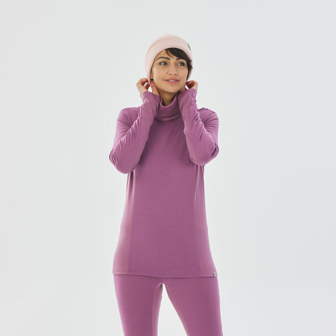 Women's Ski Base Layer Top - BL 900 Wool neck -Pink