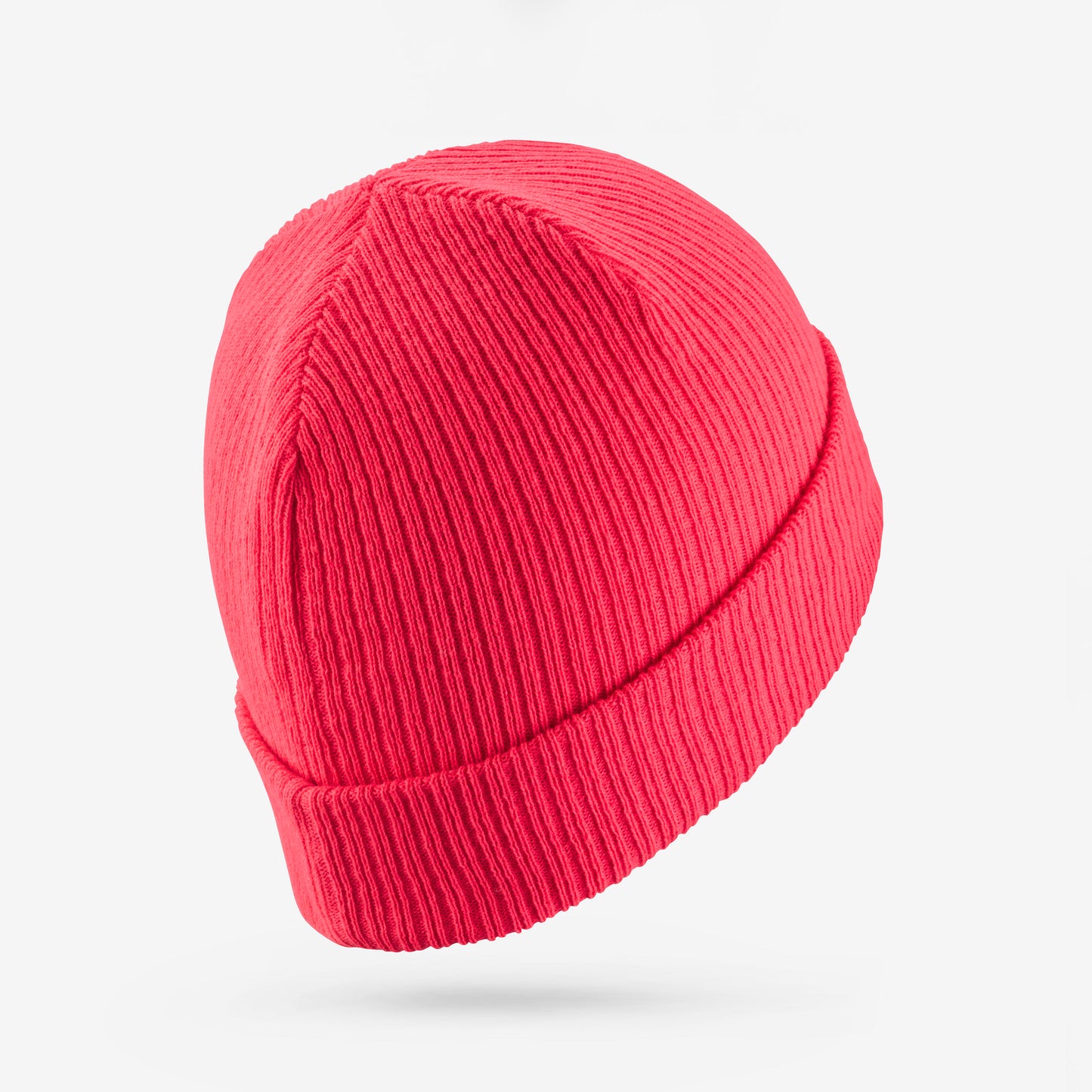 Pink knit beanie on a light gray background
