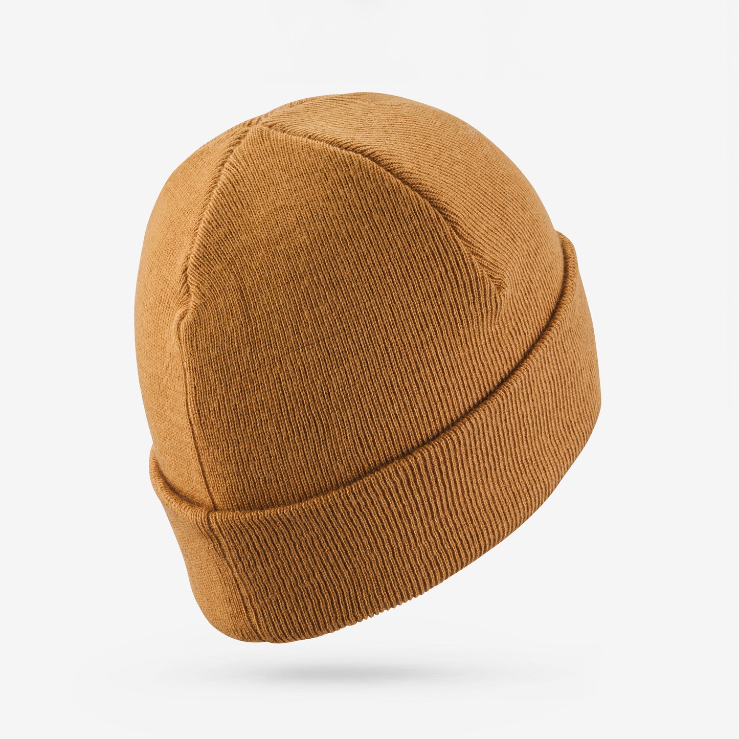 Brown knit beanie on a light gray background