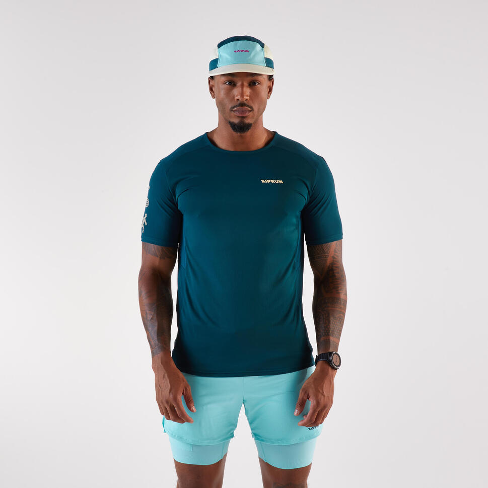 Kiprun Men's and women's running cap, blue, yellow and turquoise