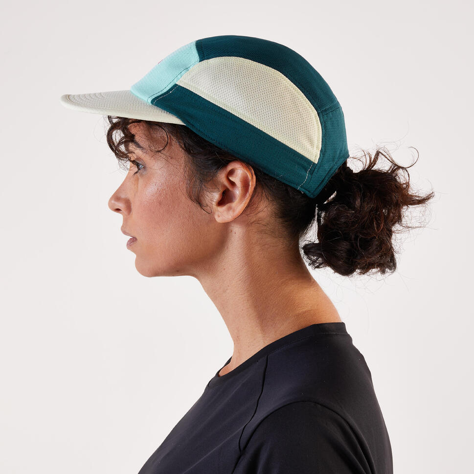 Kiprun Men's and women's running cap, blue, yellow and turquoise