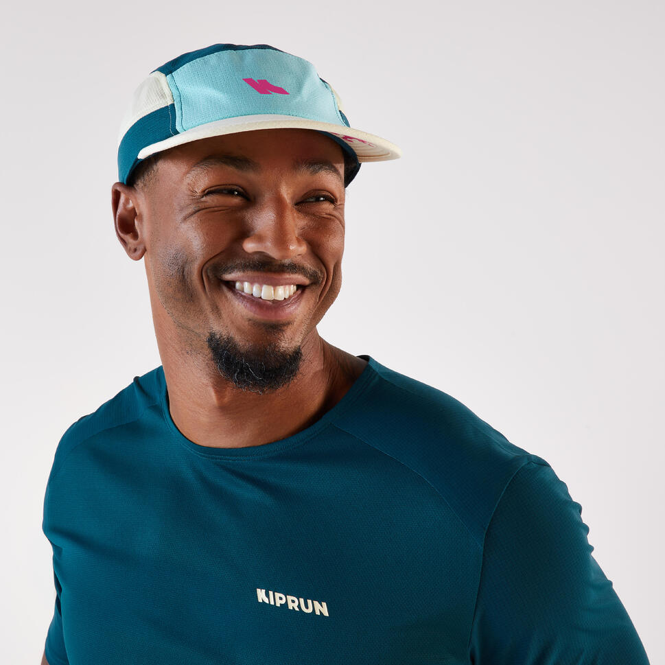 Kiprun Men's and women's running cap, blue, yellow and turquoise