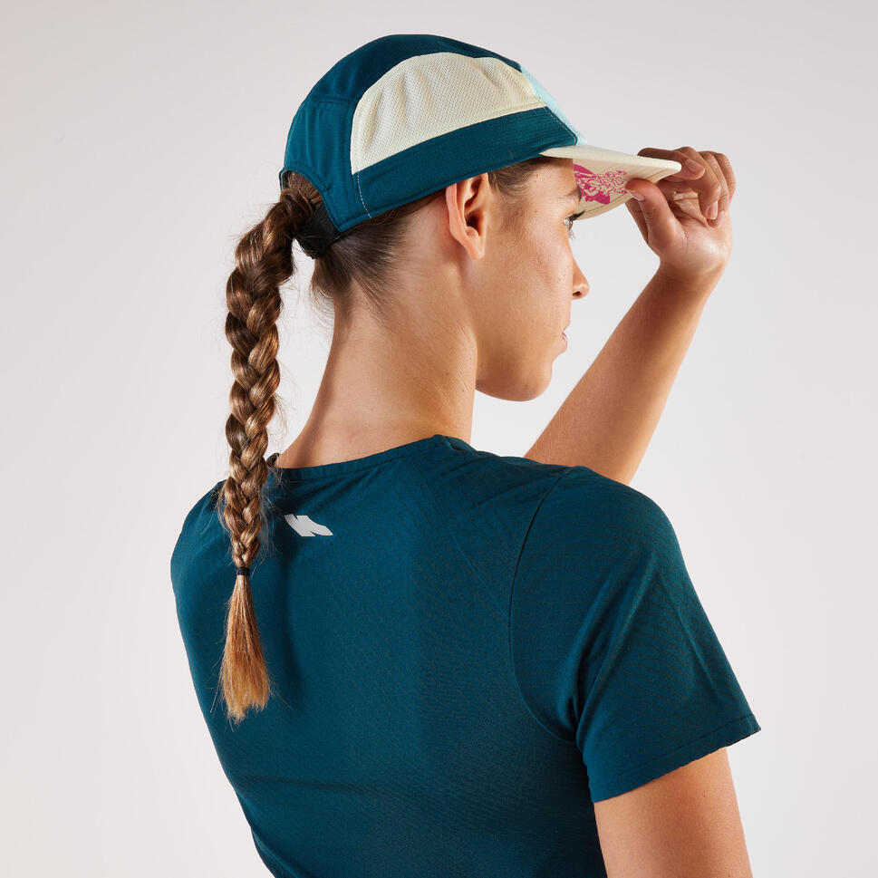 Kiprun Men's and women's running cap, blue, yellow and turquoise