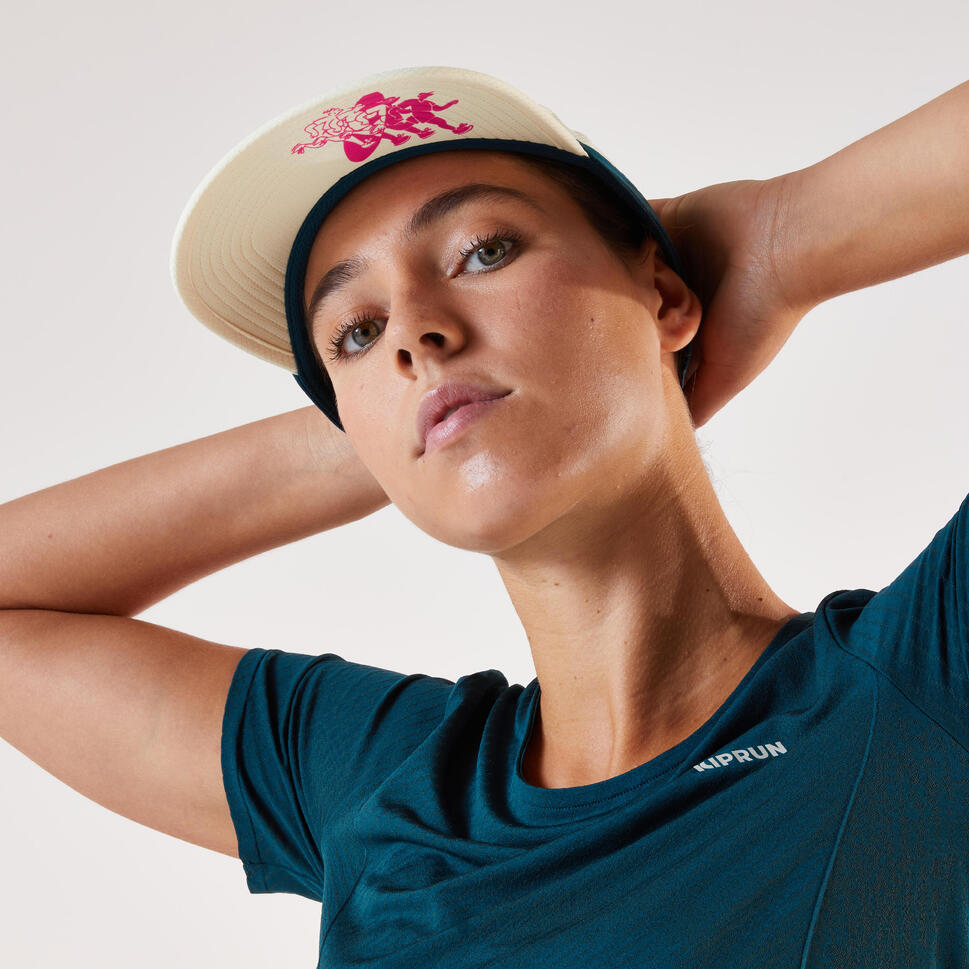 Kiprun Men's and women's running cap, blue, yellow and turquoise