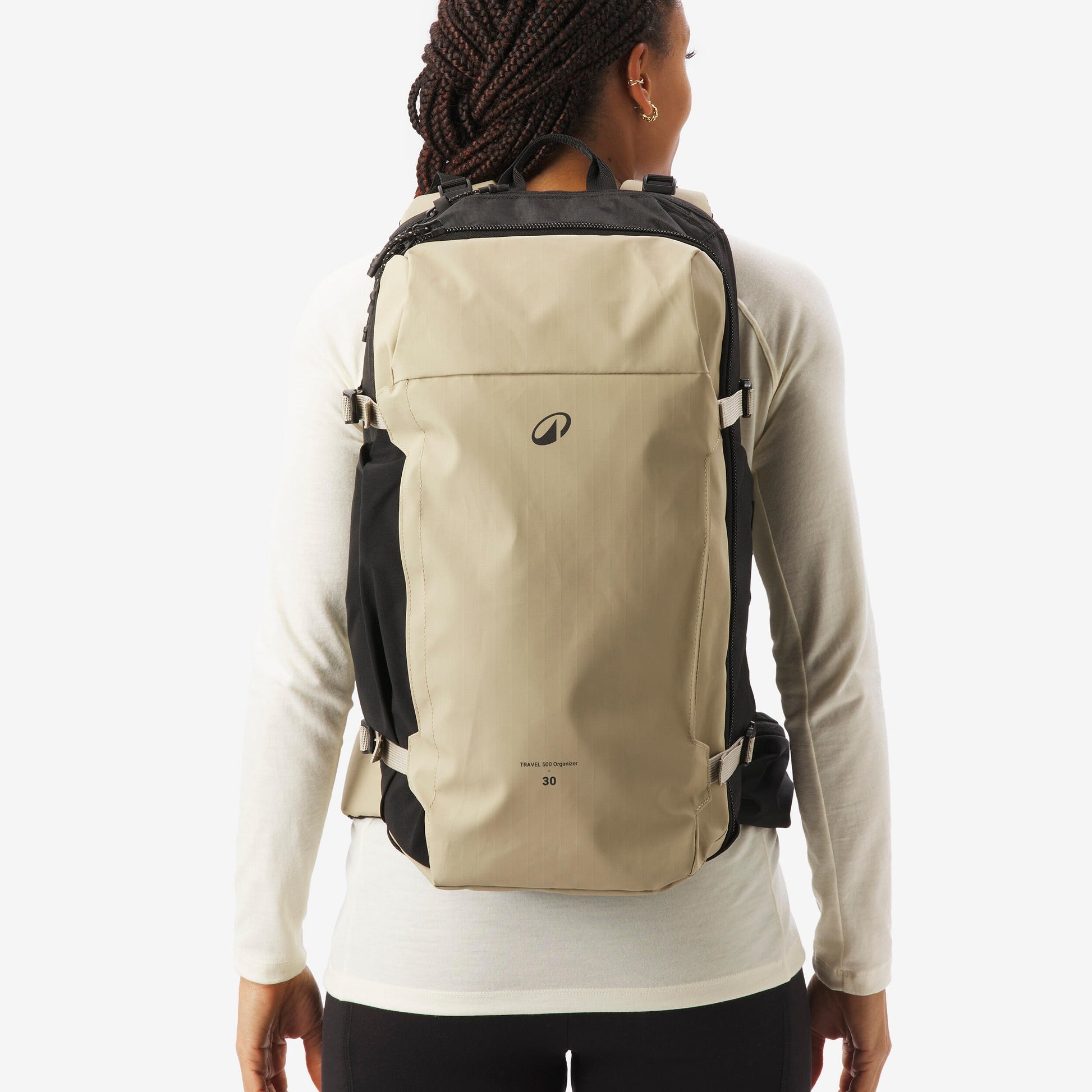 Suitcase-style opening hiking backpack 30 L, Travel 500 Organiser - Beige