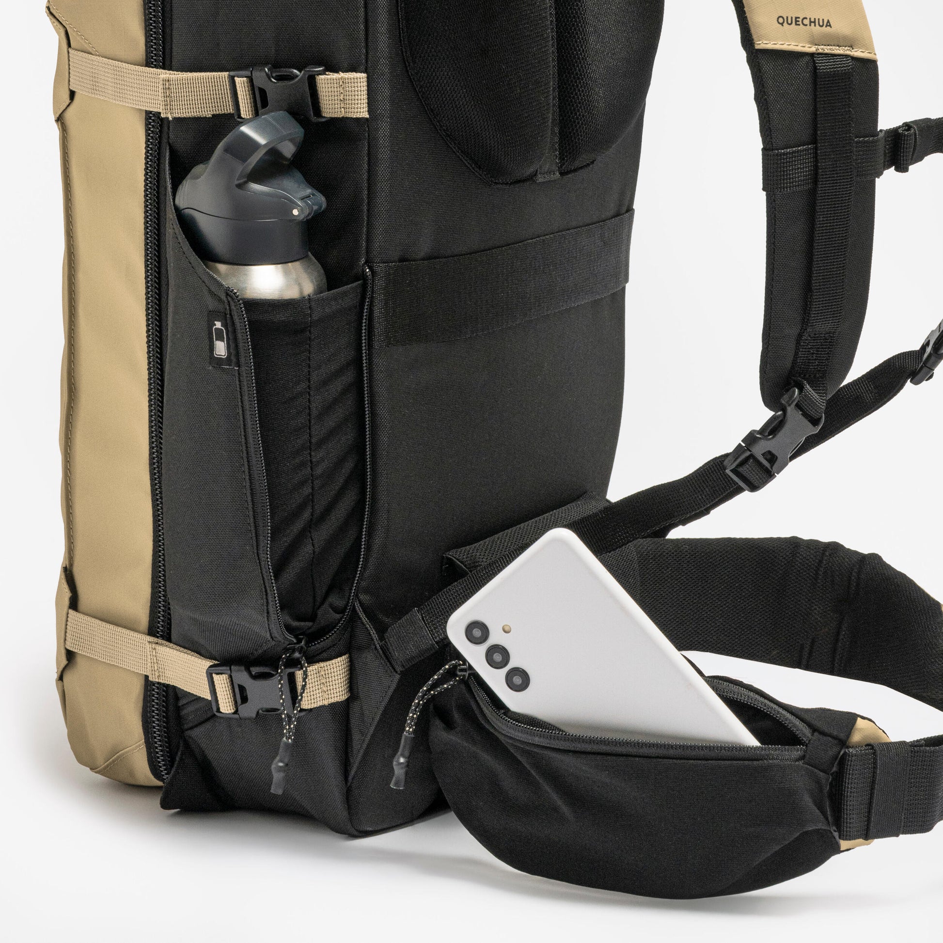 Suitcase-style opening hiking backpack 30 L, Travel 500 Organiser - Beige