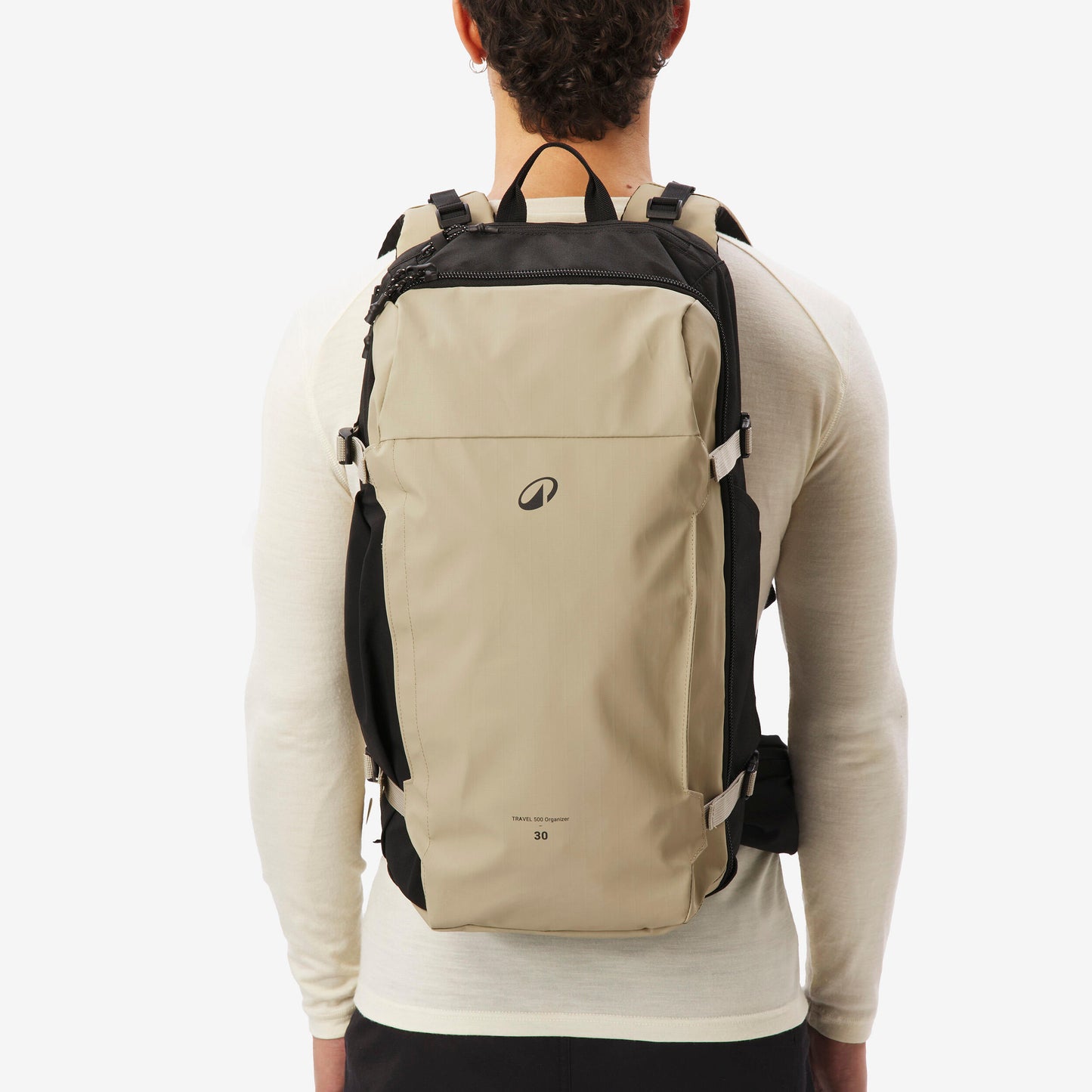 Suitcase-style opening hiking backpack 30 L, Travel 500 Organiser - Beige