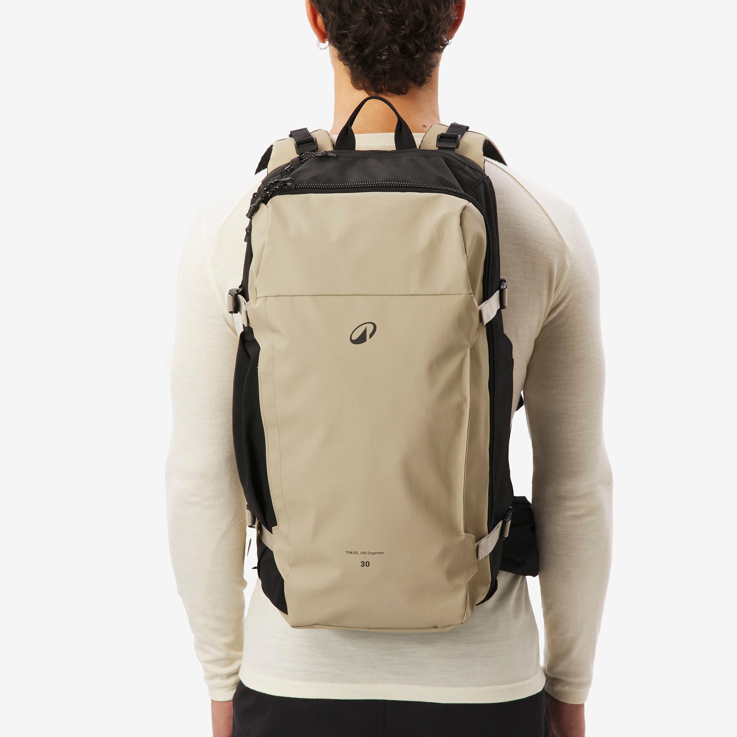 Suitcase-style opening hiking backpack 30 L, Travel 500 Organiser - Beige