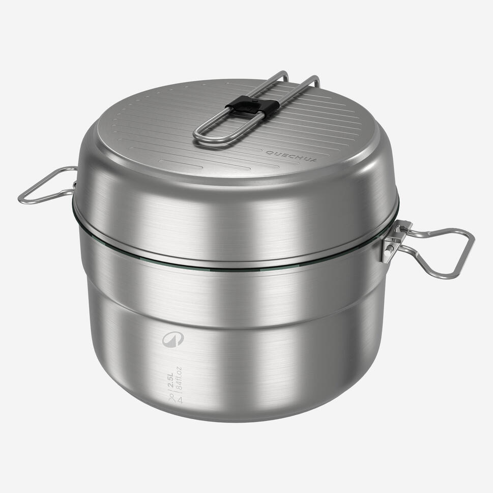 Quechua 500 Stainless Steel Nonstick Camping Cookset – 25-Piece for 4 People