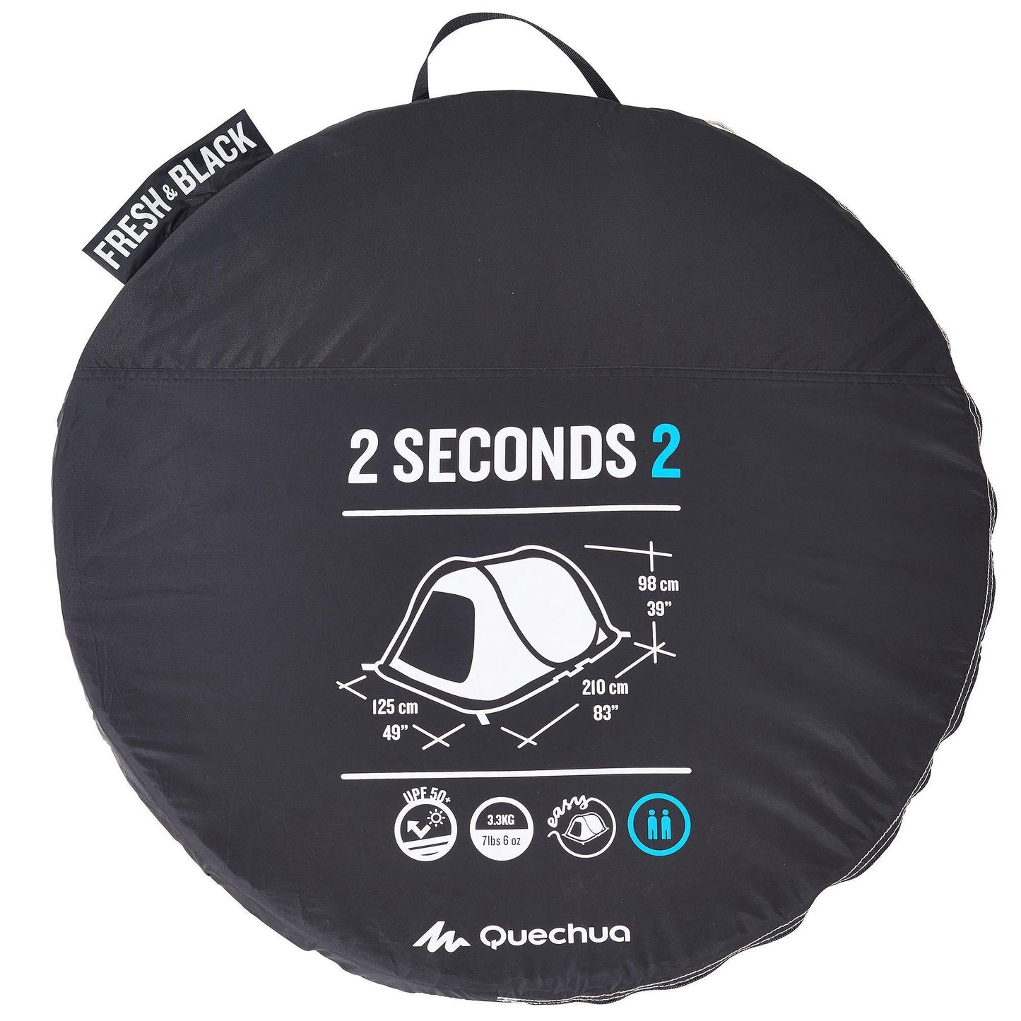 Quechua 2 Second Fresh & Black Waterproof Pop Up Camping Tent 2 Person