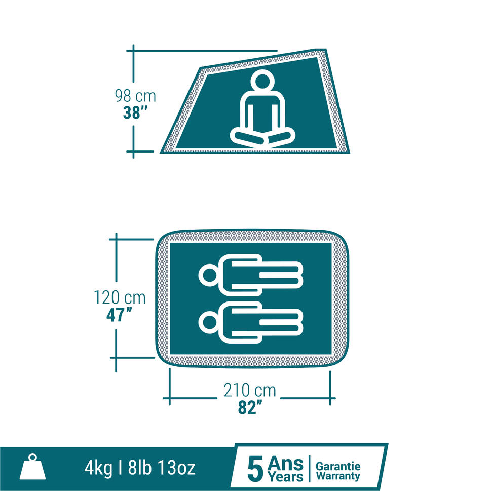 Quechua 2 Second Fresh & Black Waterproof Pop Up Camping Tent 2 Person